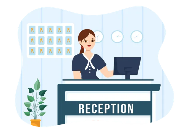 Woman at Hotel Reception  Illustration