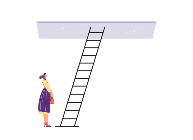 Woman at ladder to glass ceiling  Illustration