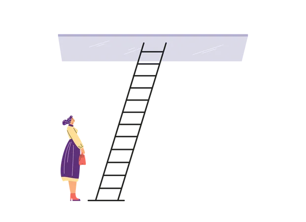 Woman at ladder to glass ceiling  Illustration