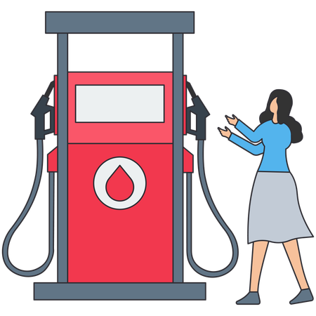 Woman at oil pump  Illustration