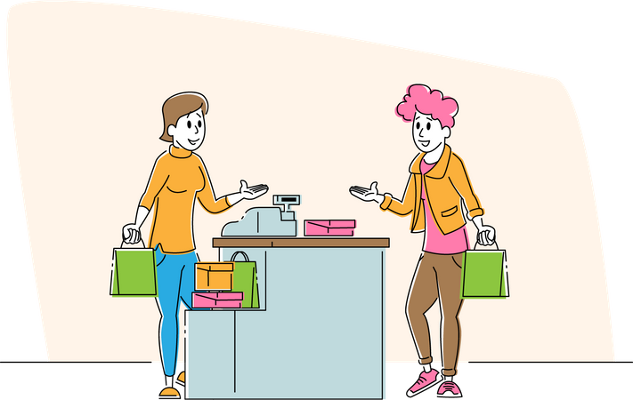 Woman at payment counter Illustration