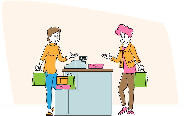 Woman at payment counter  Illustration