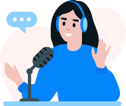 Woman at Podcast Platform  Illustration