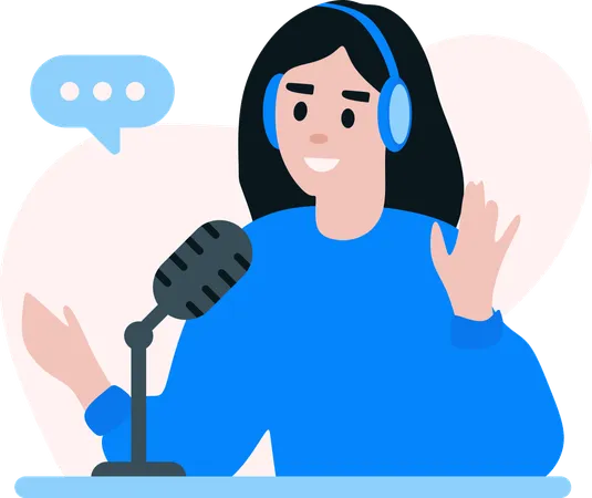 Woman at Podcast Platform  Illustration