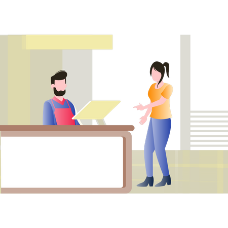 Woman at restaurant cash counter  Illustration