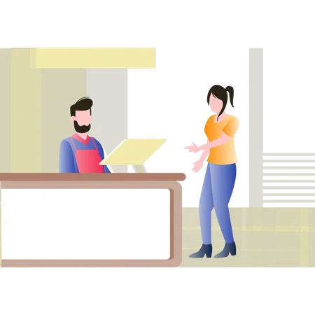 Woman at restaurant cash counter  Illustration