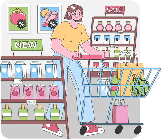 Woman at shopping market  Illustration