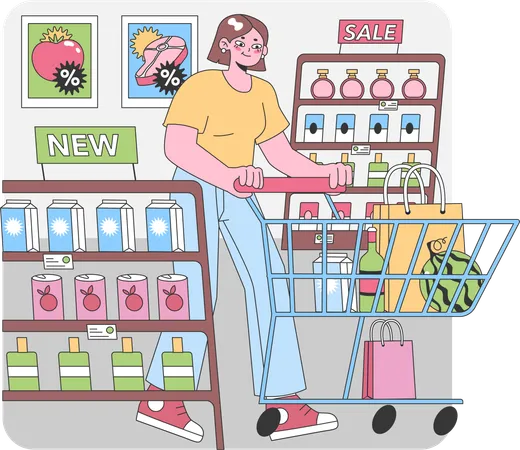 Woman at shopping market  Illustration