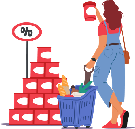 Woman at shopping mart buying product on discount Illustration