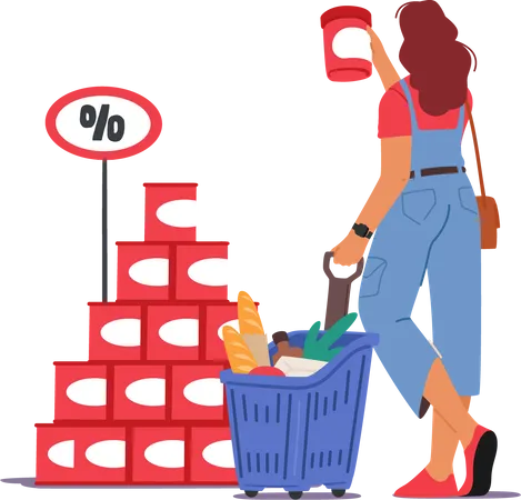 Woman at shopping mart buying product on discount Illustration