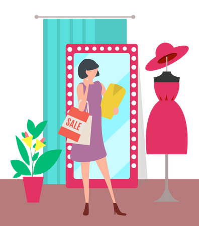 Woman at shopping store Illustration