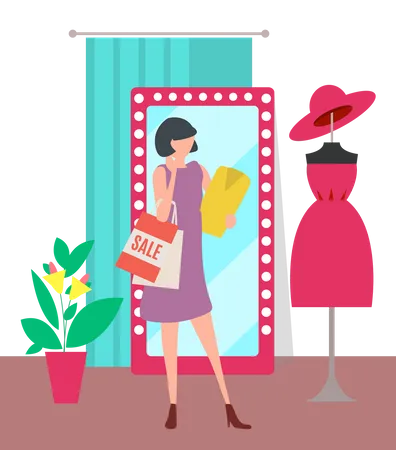 Woman at shopping store Illustration