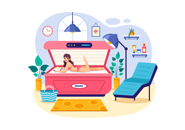 Woman at Spa Solarium for tanning  Illustration