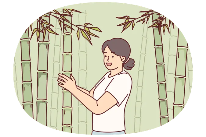 Woman at sugar cane plantation cultivates tropical plants to make sweet syrup for food industry  Illustration