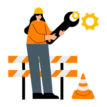 Woman at under construction zone  Illustration