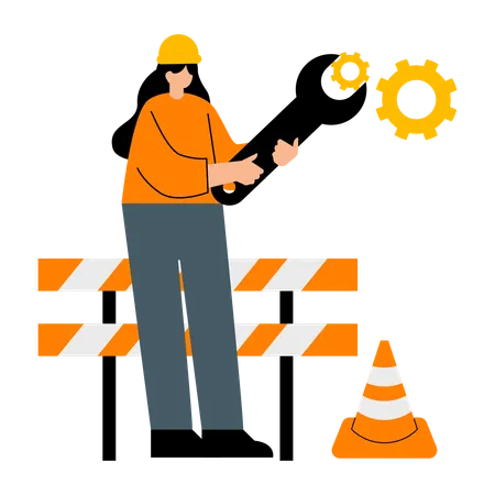 Woman at under construction zone  Illustration