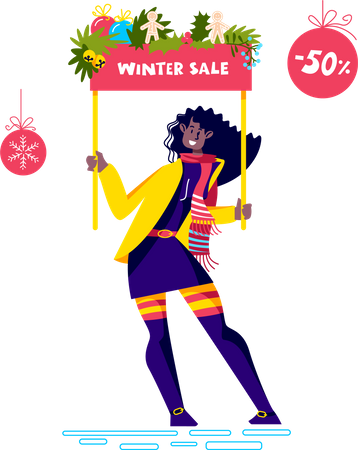 Woman at winter sale Illustration