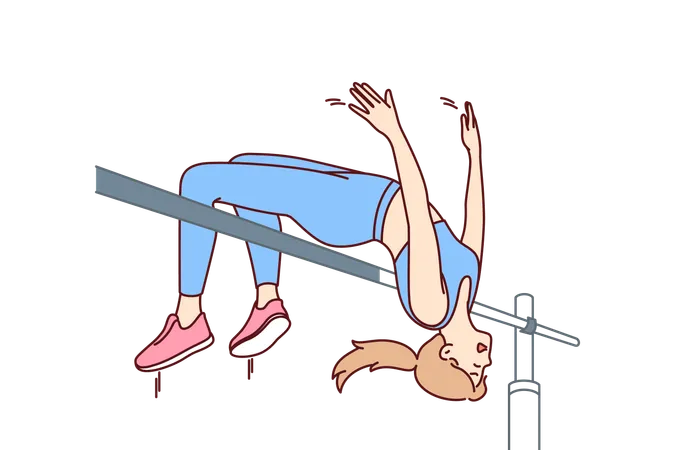 Woman athlete makes high jump over bar  Illustration