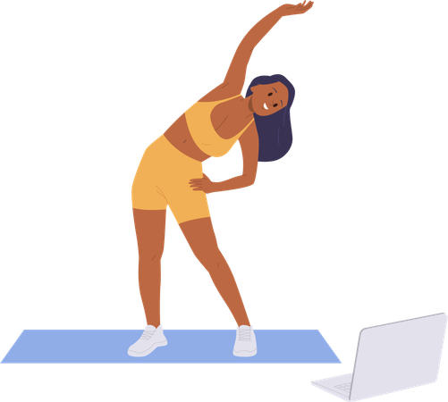 Woman athlete streaming video for channel with training exercise for health  Illustration