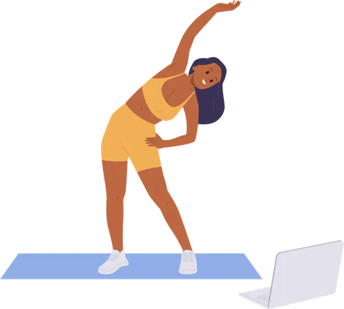 Woman athlete streaming video for channel with training exercise for health  Illustration