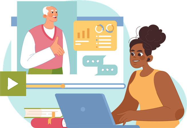 Woman Attending Online Business Meeting  Illustration