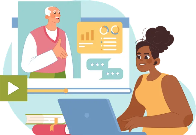 Woman Attending Online Business Meeting  Illustration