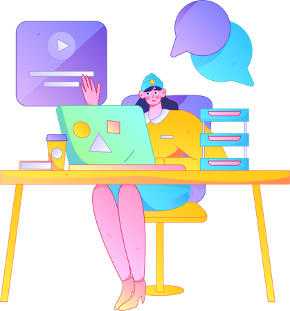 Woman attending online business meeting  Illustration