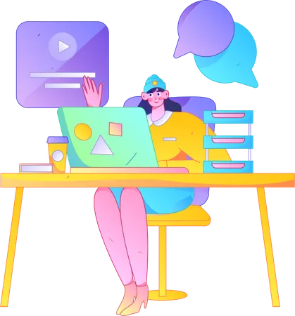 Woman attending online business meeting  Illustration