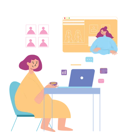 Woman attending online meeting  Illustration