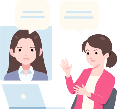11 Female Entrepreneur Video Call Online With Partner Meeting By Laptop Work From Home Flat Illustration
