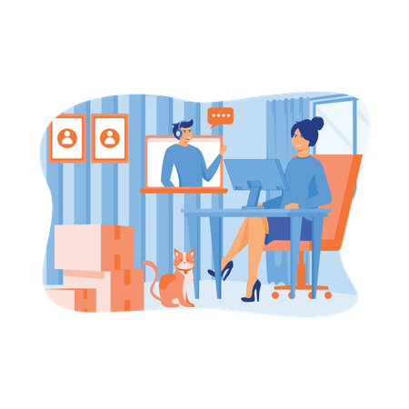 Woman attending online meeting from home  Illustration