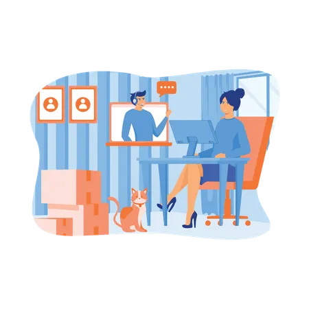 Woman attending online meeting from home  Illustration