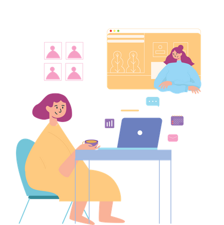 Woman attending online meeting  Illustration