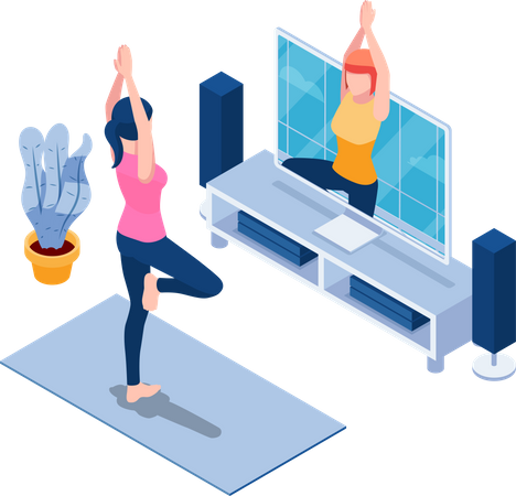 Woman attending online yoga class  Illustration