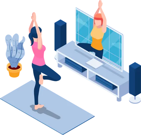 Woman attending online yoga class  Illustration