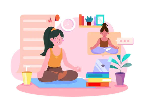 Woman attending online yoga session  Illustration