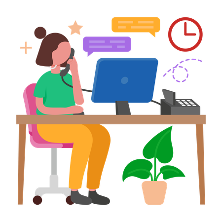 Woman attends Customer Call  Illustration