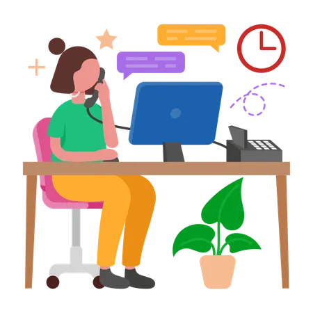 Woman attends Customer Call  Illustration