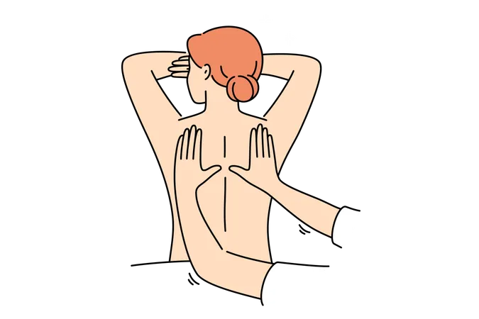 Woman attends massage treatments in SPA salon lying with bare back and enjoying rejuvenation therapy  イラスト