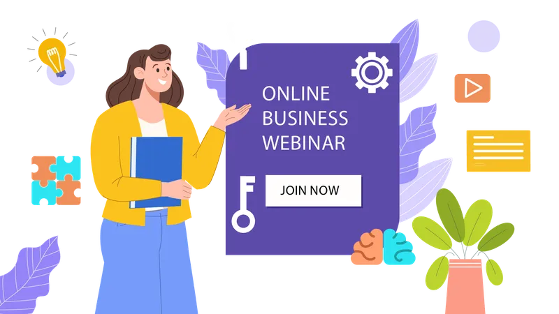 Woman attends online business webinar for presentation  Illustration