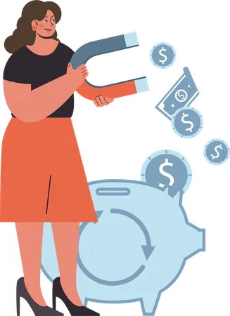 Woman attracting finance  Illustration