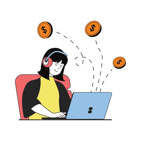 Woman attracting investors using online technology  Illustration