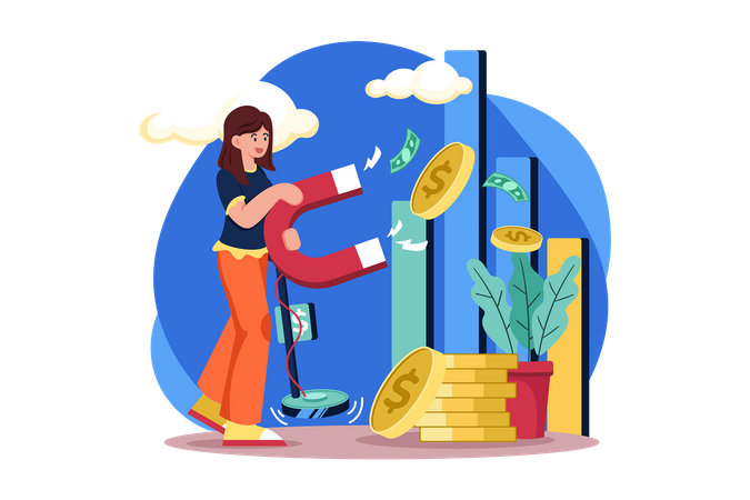 Woman Attracts Money Magnetically  Illustration
