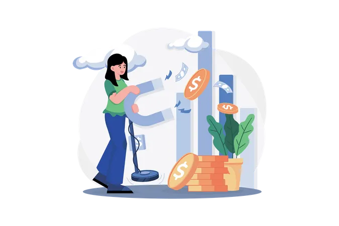 Woman Attracts Money Magnetically Illustration Concept A Flat Illustration Isolated On White Background Illustration