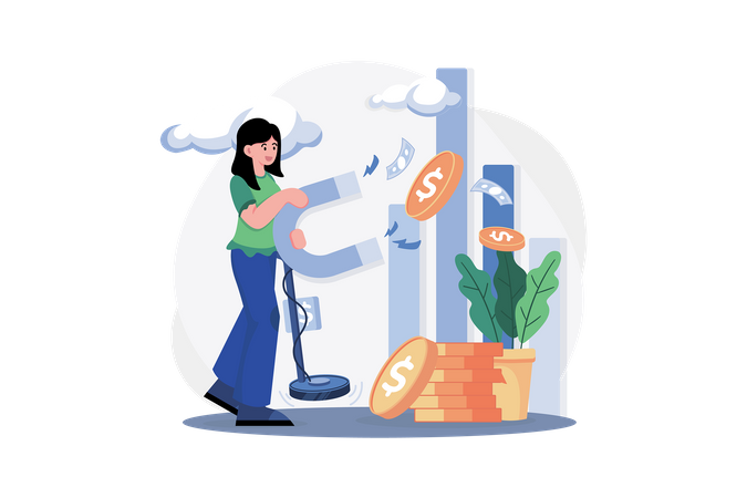 Woman Attracts Money Magnetically  Illustration