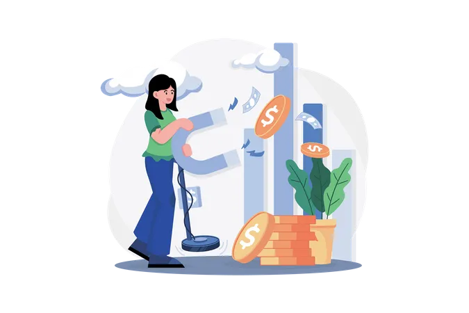 Woman Attracts Money Magnetically  Illustration