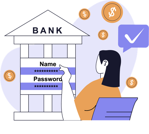 Woman authenticates her bank account  Illustration