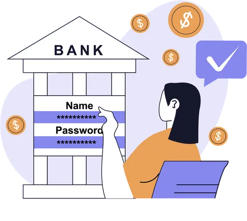 Woman authenticates her bank account  Illustration