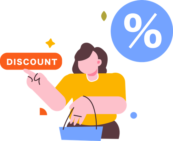Woman availing online shopping discount  Illustration