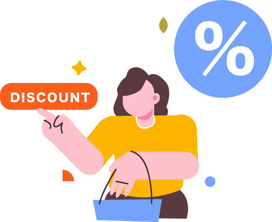 Woman availing online shopping discount  Illustration